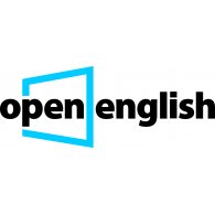 Open English logo, which is the word openenglish written through a light blue rectangle 
