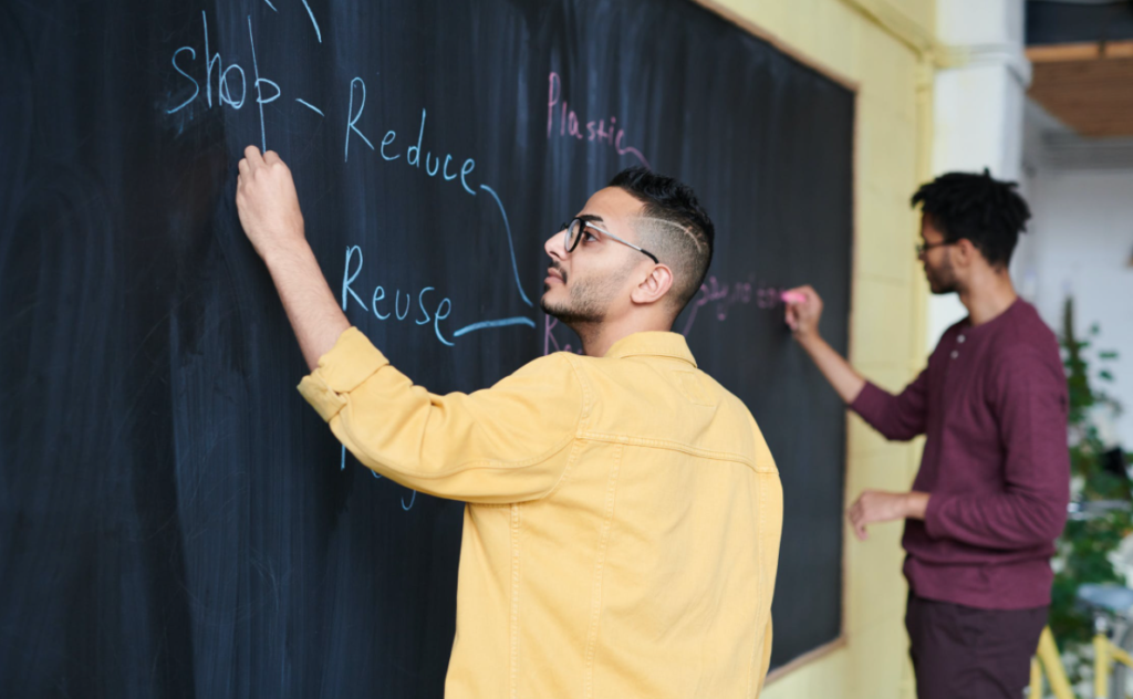 These students are mindmapping on a blackboard, and yours can do the same on a shared virtual blackboard