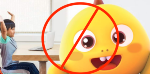 a photo of Dino from VIPKid with a red stop logo over it