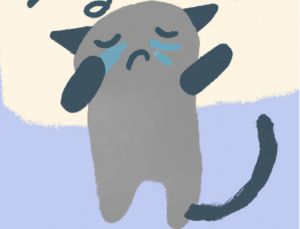a pastel illustration of a crying cat