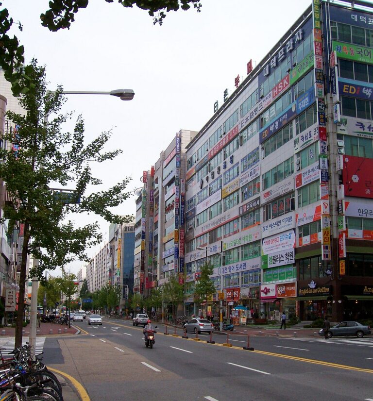A picture of "Hagwon row" in Dunsan-dong, Daejeon, which is a street with all the major language schools in Korea